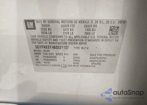 2011 Cadillac Srx Performance Collection z USA, uszkodzony, nr VIN 3GYFNEEY4BS521137